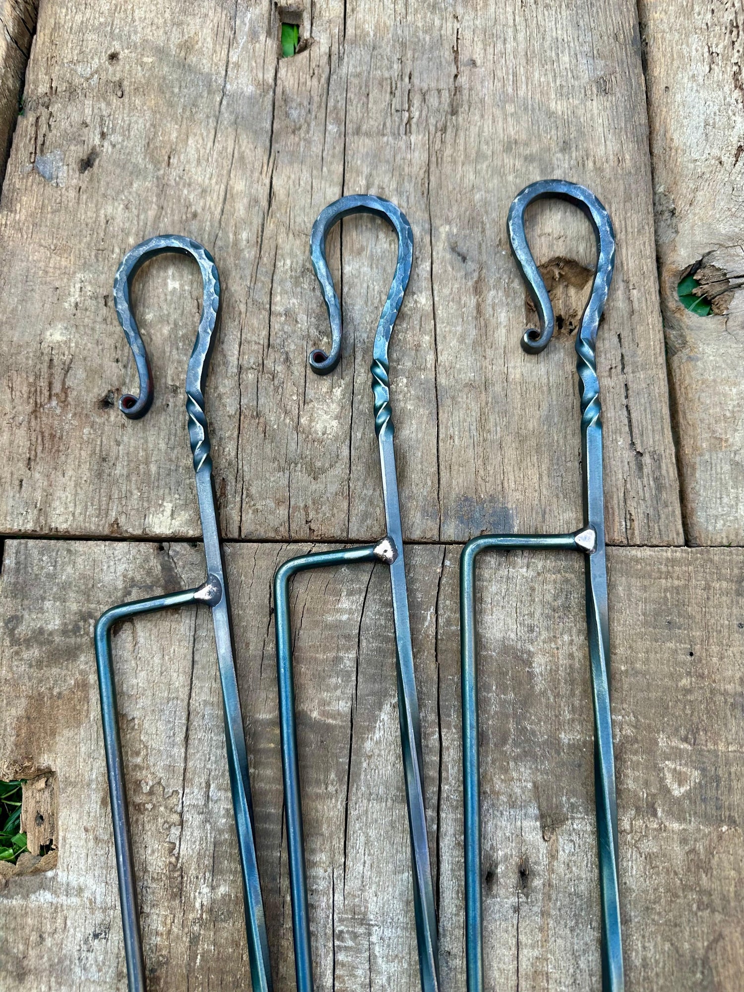 2 Spike BBQ Meat Skewers - Handmade Forged Steel Set of 3