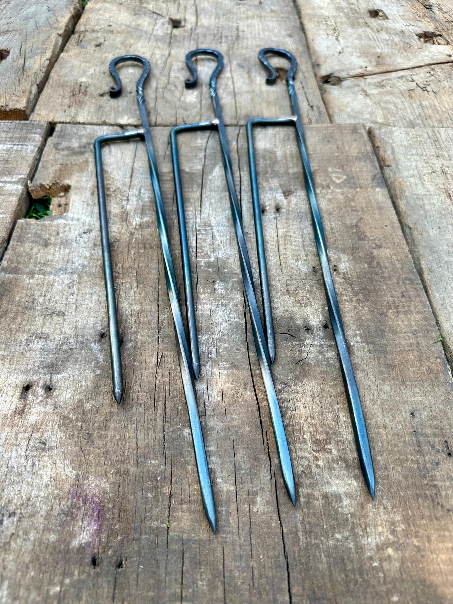 2 Spike BBQ Meat Skewers - Handmade Forged Steel Set of 3