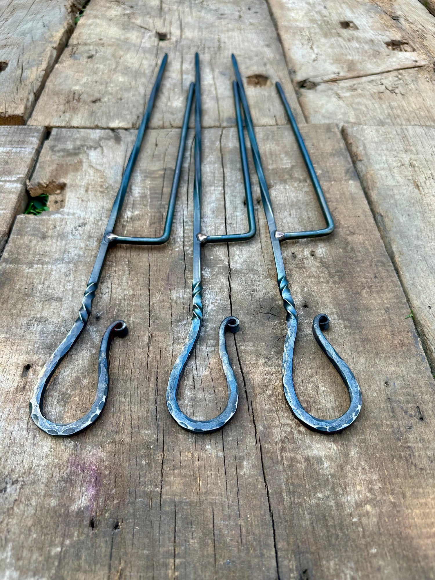 2 Spike BBQ Meat Skewers - Handmade Forged Steel Set of 3