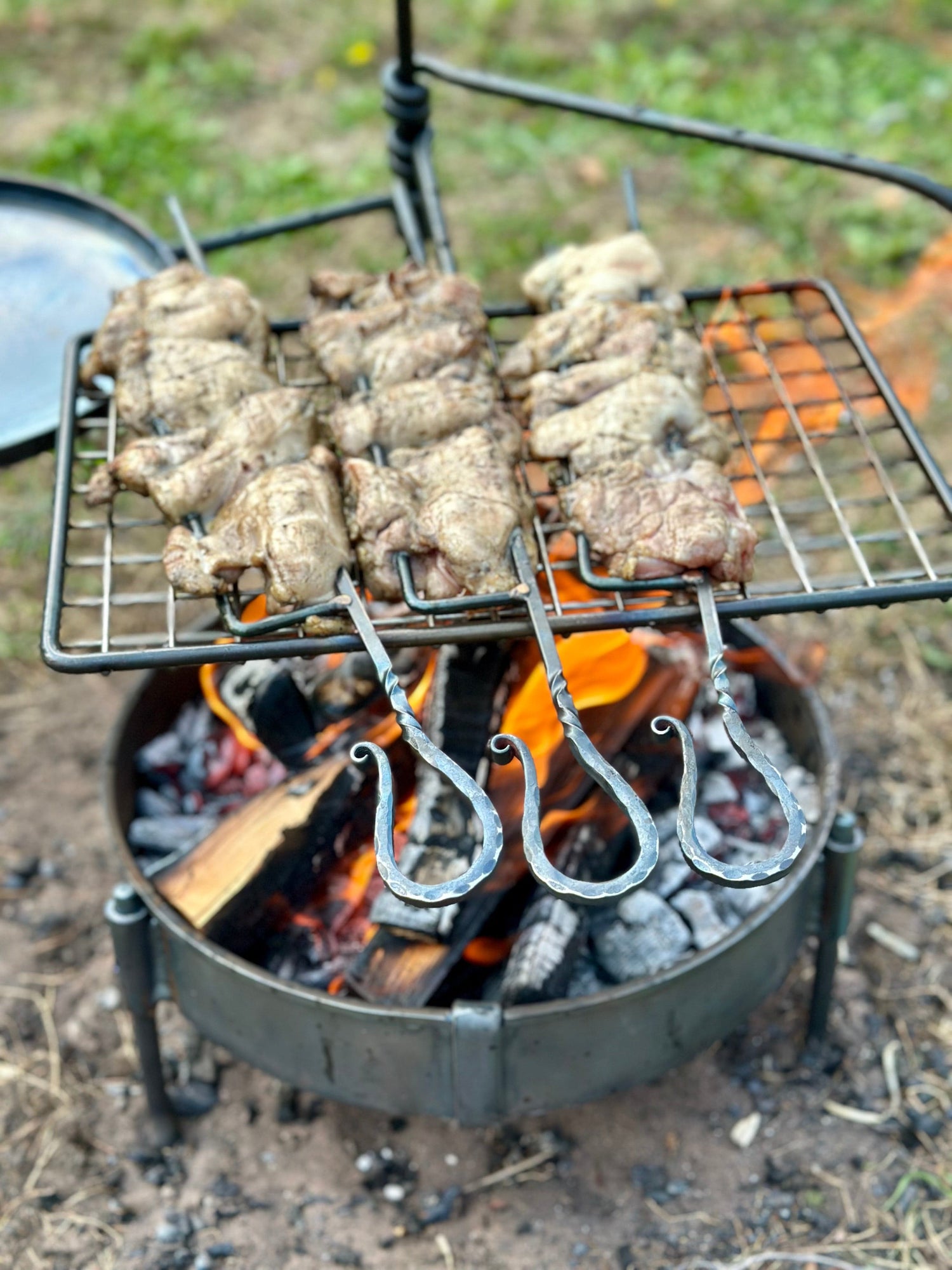 2 Spike BBQ Meat Skewers - Handmade Forged Steel Set of 3