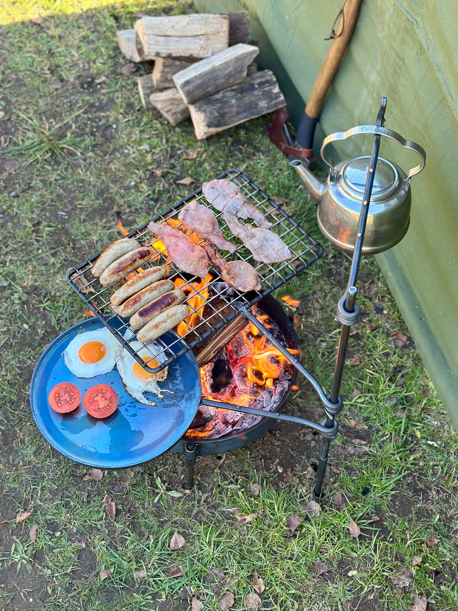 Fire Anchor with Skillet, Grill, Hook arm for Bushcraft Camping Cook Set