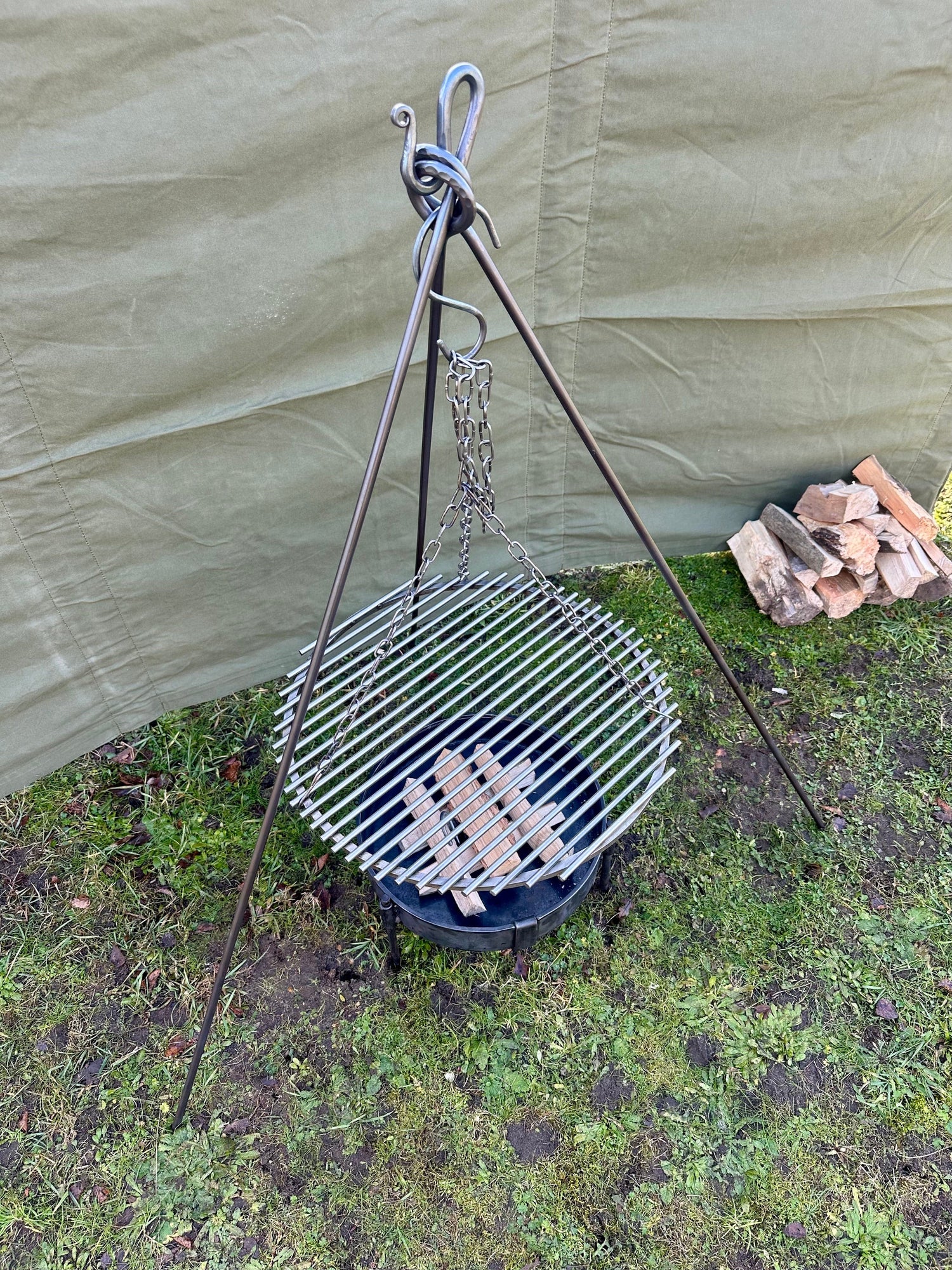 Campfire Tripod Mild Steel Handmade Forged Steel