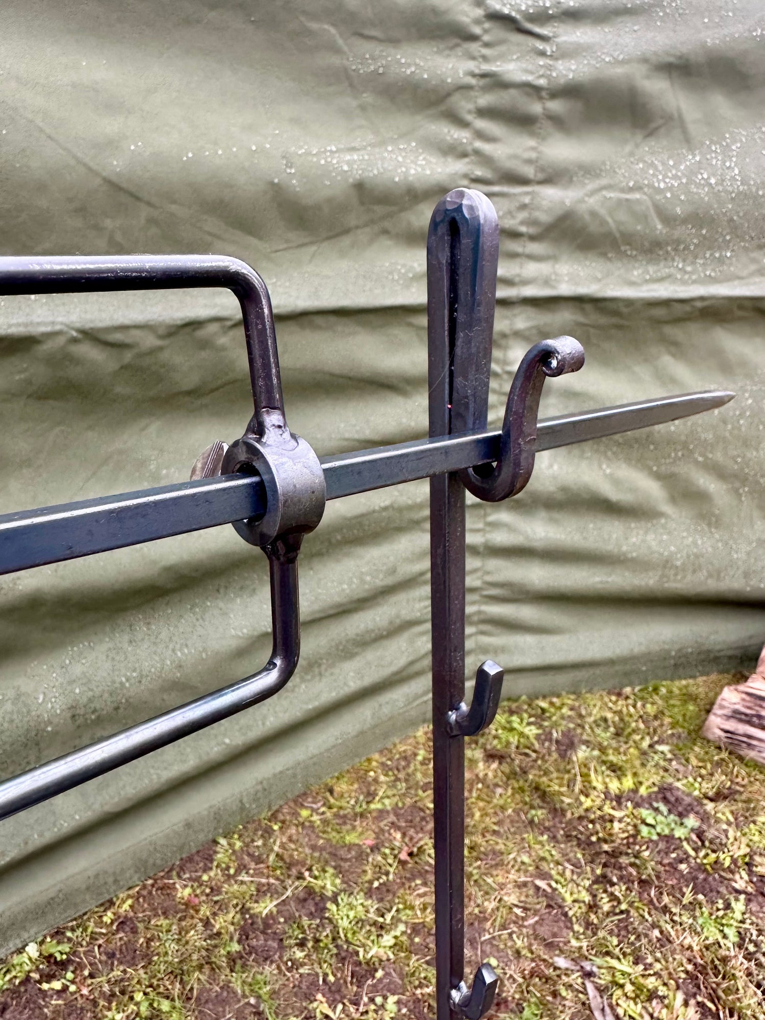 Large Spit Roast Rotisserie Portable Forged Steel Blacksmith Handmade