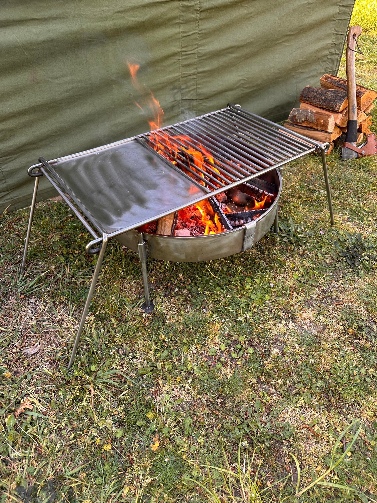 Stainless Steel Base Camp Grill with Hot Plate