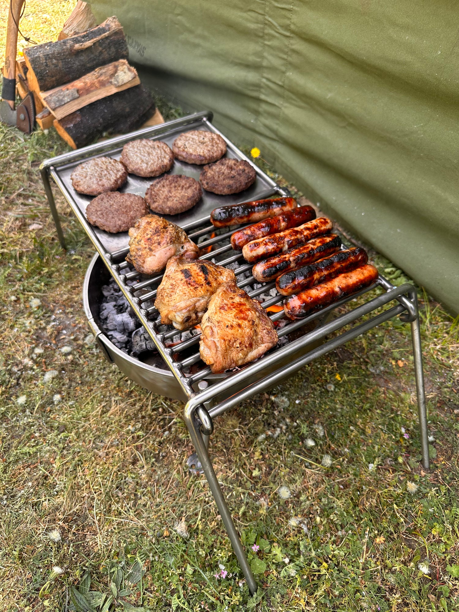 Stainless Steel Medium Split Camp Grill - Bushcraft Grill