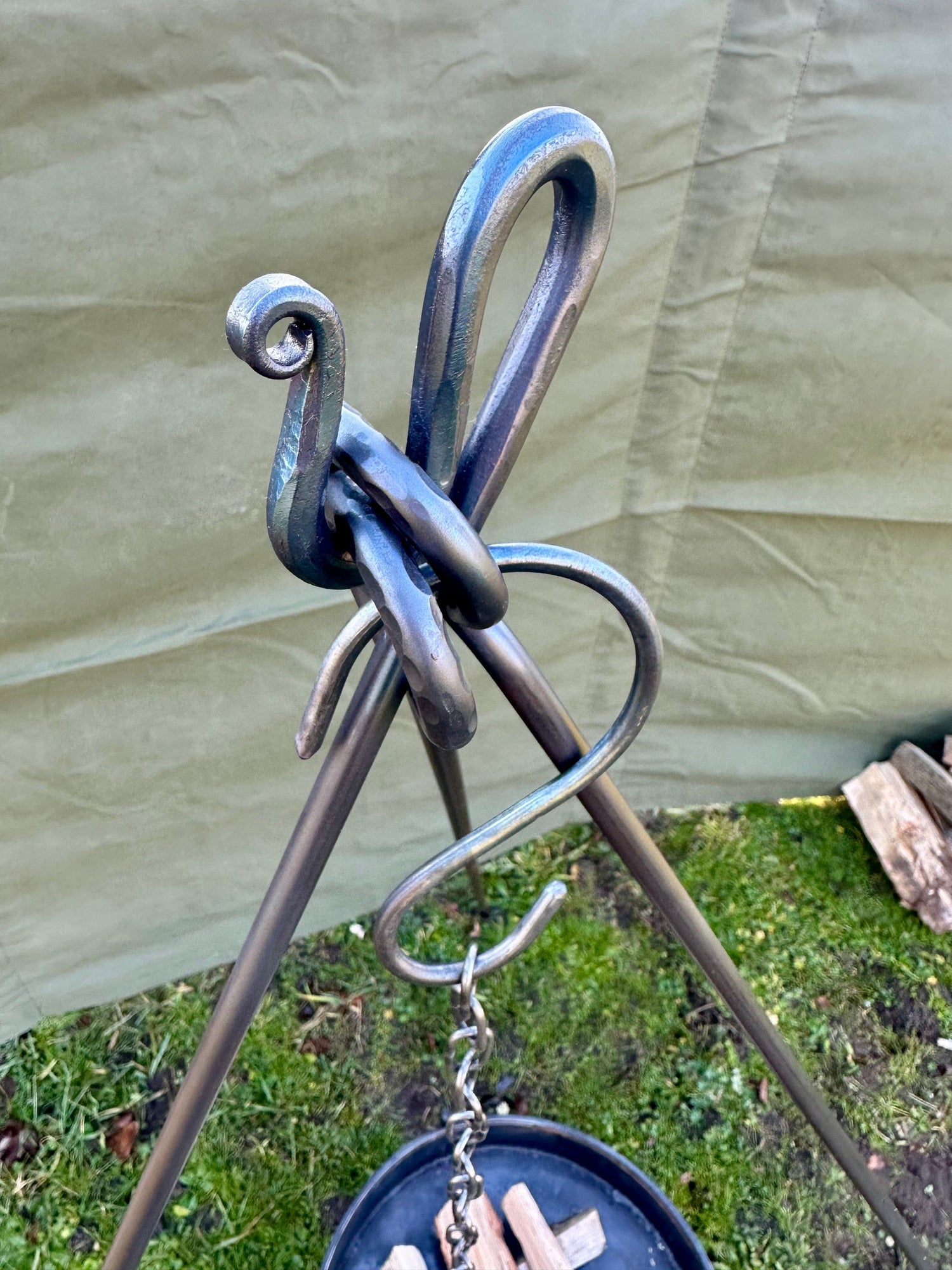 Campfire Tripod  Mild Steel  Handmade  Forged Steel