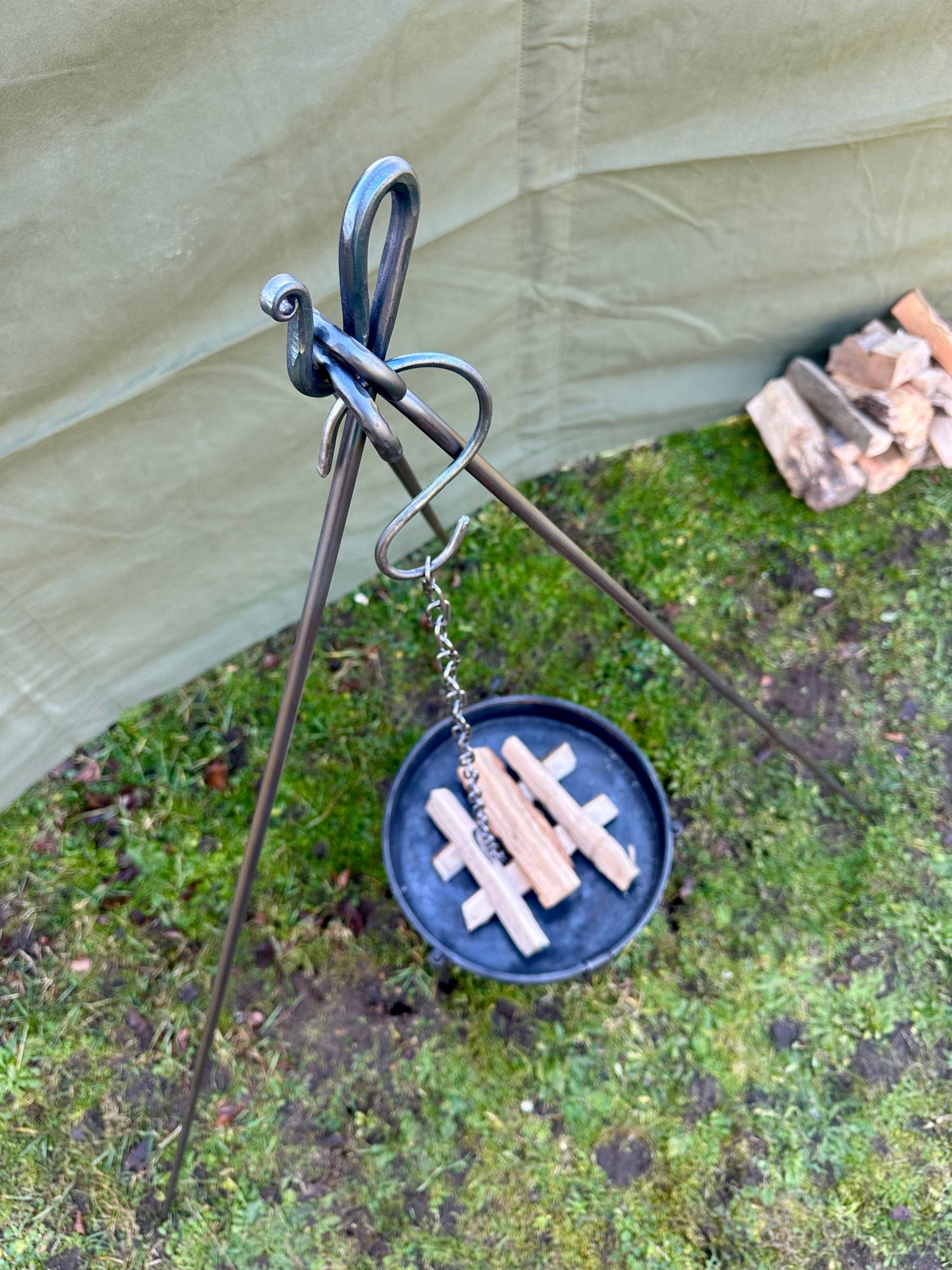 Campfire Tripod  Mild Steel  Handmade  Forged Steel