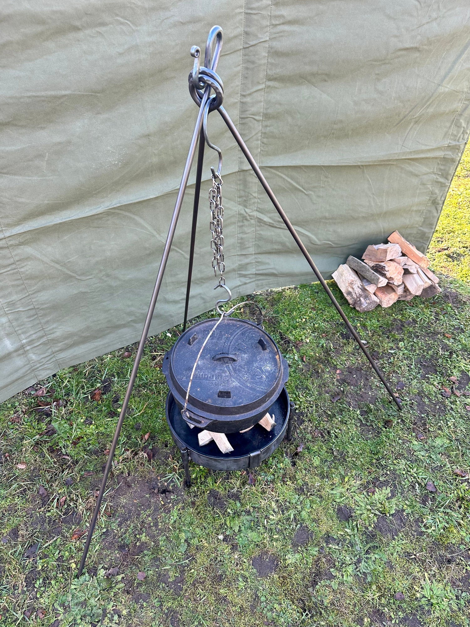 Campfire Tripod  Mild Steel  Handmade  Forged Steel