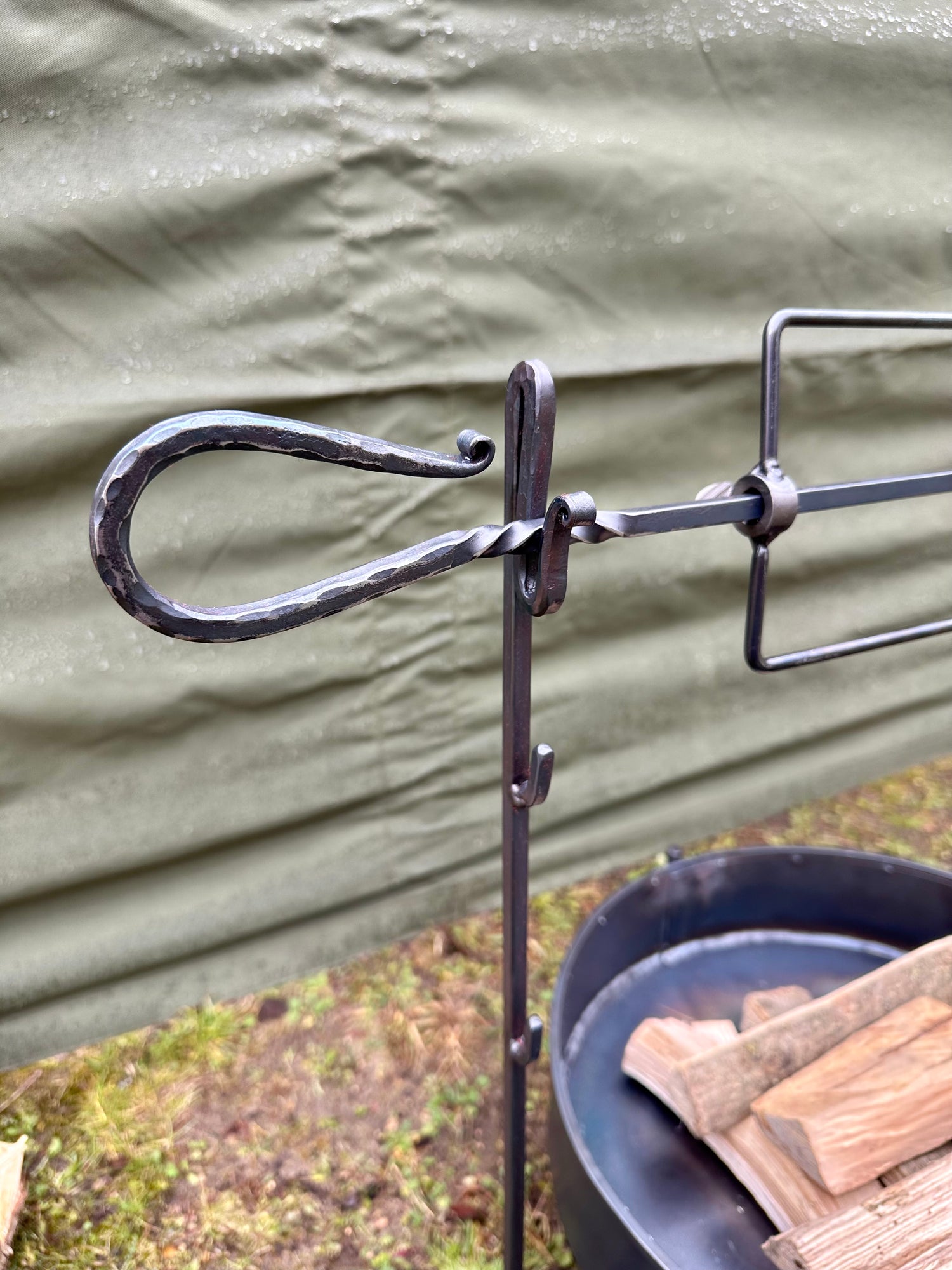 Large Spit Roast Rotisserie  Portable Forged Steel  Blacksmith Handmade 