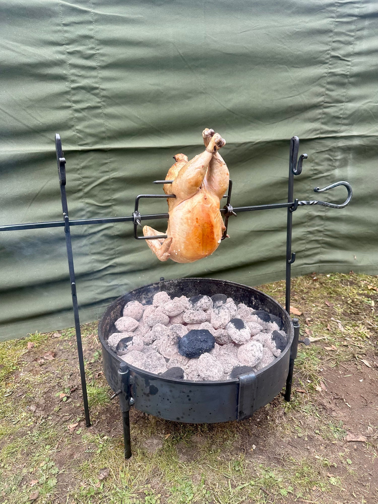 Large Spit Roast Rotisserie  Portable Forged Steel  Blacksmith Handmade 